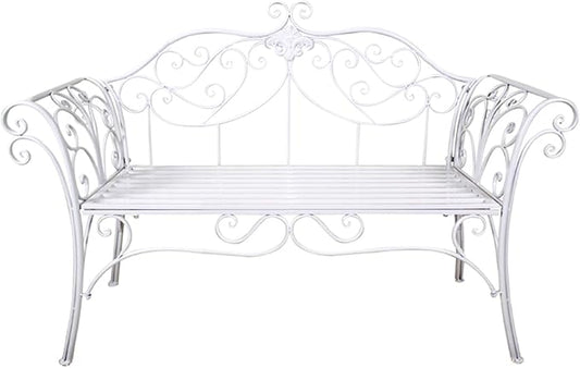 Outdoor Bench, Metal Garden Bench, Romance Two Seat Bench for Front Porch, Patio, Park and Yard(White)