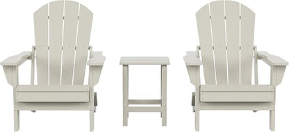 Costaelm 3 piece Patio Set, Outdoor Modern Adirondack Table and Chairs, All Weather Balcony Furniture Set Lounge Firepit Chairs for Outside Deck Garden Lawn Pool, Sand