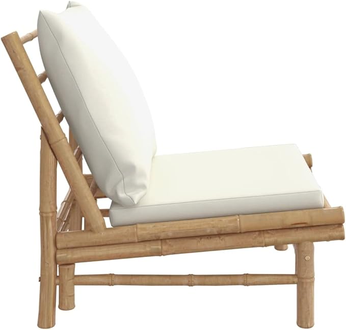 Garden Chair Set of 2, Bamboo Outdoor Sectional Sofa Units with Cream Cushions, 33.9"x23.6"x28.9" - Photo 5