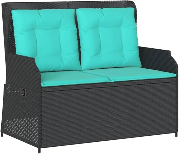 2-Seater Reclining Patio Bench with Cushions, Outdoor Synthetic Poly Rattan Loveseat with Adjustable Backrest - Photo 3