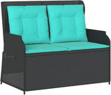 2-Seater Reclining Patio Bench with Cushions, Outdoor Synthetic Poly Rattan Loveseat with Adjustable Backrest - Photo 3