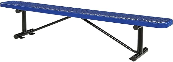 Global Industrial 8'L Heavy Duty Expanded Metal Mesh Flat Bench with Steel Frame, Portable Outdoor Bench, 1000 lbs Capacity, Blue, 96" L x 14-1/2"W x 18" H