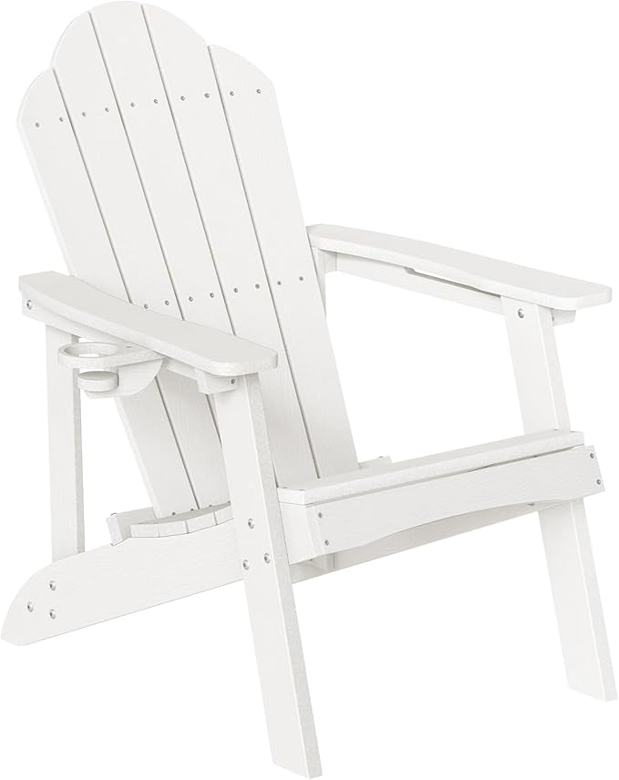 LUE BONA HDPE Adirondack Chair Set of 1 - Weather Resistant Outdoor Seating with Cup Holder for Porch, Poolside - Photo 1
