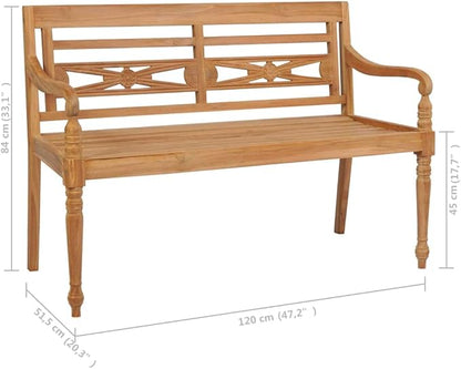 vidaXL Bench Teak, Cream Solid Teak Wood, 100% Polyester Standard 2-Seater
