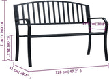 47.2" Outdoor Garden Bench Black Powder-Coated Steel Patio Seating for 2 Weather Resistant Front Porch or Balcony - Photo 2