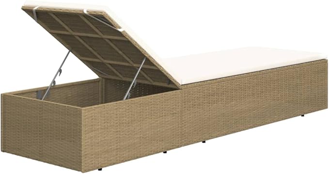 Adjustable Brown PE Rattan Sunlounger 77.9 x 23.6 x 32.9 in Patio Chaise Lounge with Cream Cushion Outdoor Poolside Lounge Chair for Garden Deck Balcony Use
