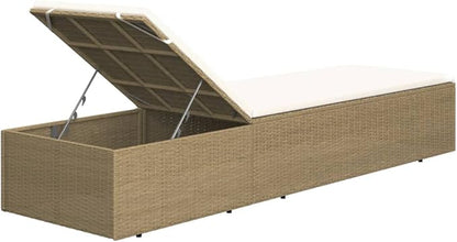 Adjustable Brown PE Rattan Sunlounger 77.9 x 23.6 x 32.9 in Patio Chaise Lounge with Cream Cushion Outdoor Poolside Lounge Chair for Garden Deck Balcony Use