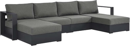 Modway Tahoe Aluminum 4-Piece Outdoor Patio Furniture Gray Charcoal, Modular Sectional Sofa Set with Chaise Lounges, Weather-Resistant Cushion, Ideal for Deck, Backyard, Poolside
