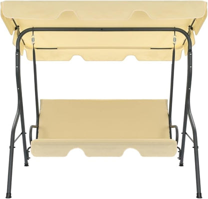 3-Seater Garden Swing Chair with Canopy, Heavy-Duty Metal Porch Swing Bench for Patio, Backyard, Deck, Weather-Resistant Cream Outdoor Seating