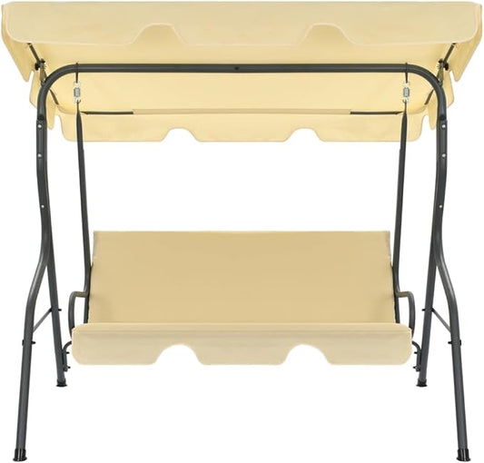 3-Seater Garden Swing Chair with Canopy, Heavy-Duty Metal Porch Swing Bench for Patio, Backyard, Deck, Weather-Resistant Cream Outdoor Seating