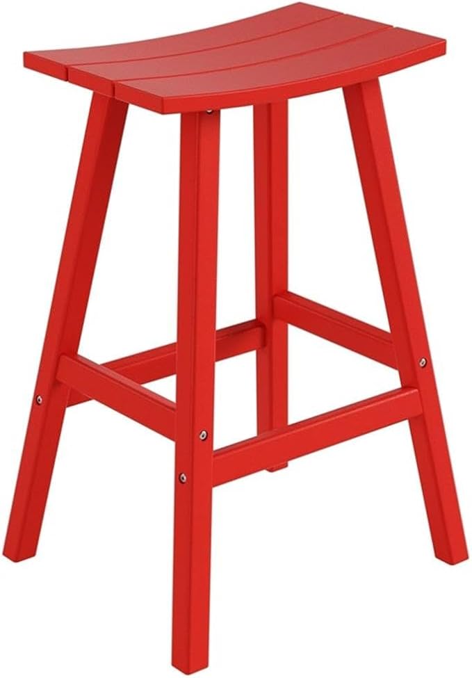 Costaelm All-Weather Outdoor Bar Stools, 29" Height Patio Stools & Bar Chairs, Adirondack Poly Patio Bar Stool for Patio, Deck, Kitchen Counter and Garden, Red