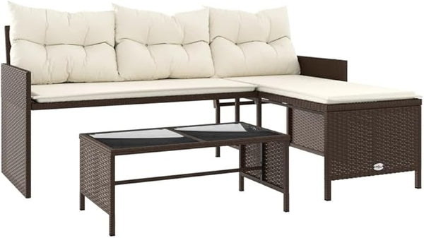 vidaXL L-Shaped Patio Sofa with Cushions and Coffee Table - Brown Poly Rattan Outdoor Lounge Set with Washable Covers - Photo 1