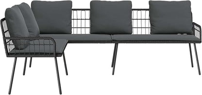 Modern Garden Sofa with Cushion Gray 61.5 x 123 x 82cm Metal Frame, L-Shaped Outdoor Patio Furniture for Relaxation, Steel Framework with Poly Rattan Armrests and Single