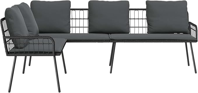 Outdoor L-Shaped Sectional Sofa with Cushions, PE Rattan Patio Garden Corner Bench, Weather-Resistant Metal Frame - Photo 4