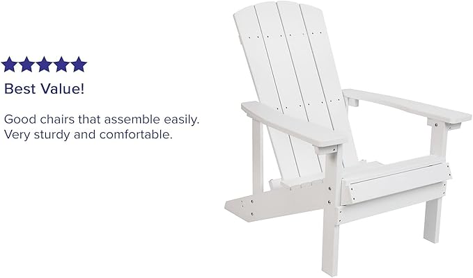 Flash Furniture Charlestown Poly Resin Adirondack Chair - White - All Weather - Indoor/Outdoor - Set of 4