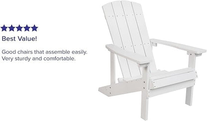 Flash Furniture Charlestown Poly Resin Adirondack Chair - White - All Weather - Indoor/Outdoor - Set of 4