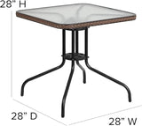 Flash Furniture Barker 28'' Square Tempered Glass Metal Table with Dark Brown Rattan Edging - Photo 3