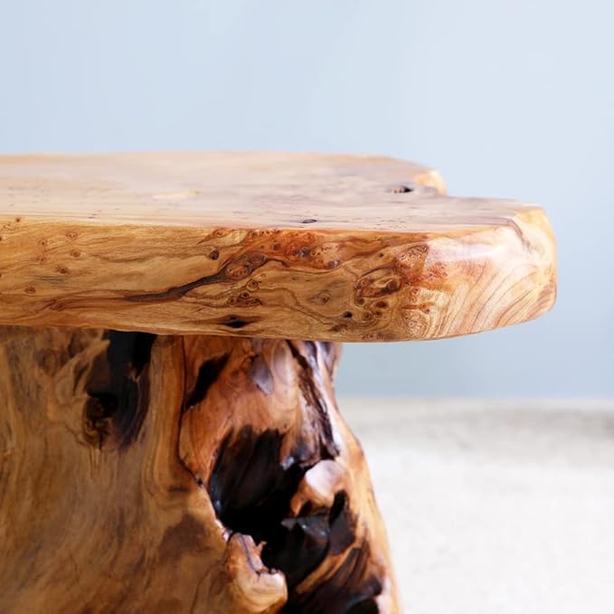 13.8" Cedar Stump Stool,Natural Wooden Side Table,Plant Stool,Live Edge Coffee Table for Bedroom,Living Room, Outdoor