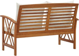 Garden Bench with Cream White Cushions and Brown Acacia Wood, 46.9 by 26.4 Inch Retro Style Outdoor Seating for Patio - Photo 5