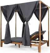 Christopher Knight Home Kenzie Acacia Wood Outdoor Daybed with Canopy, Double Chaise Lounge Chair Outdoor with Cushion - Photo 4