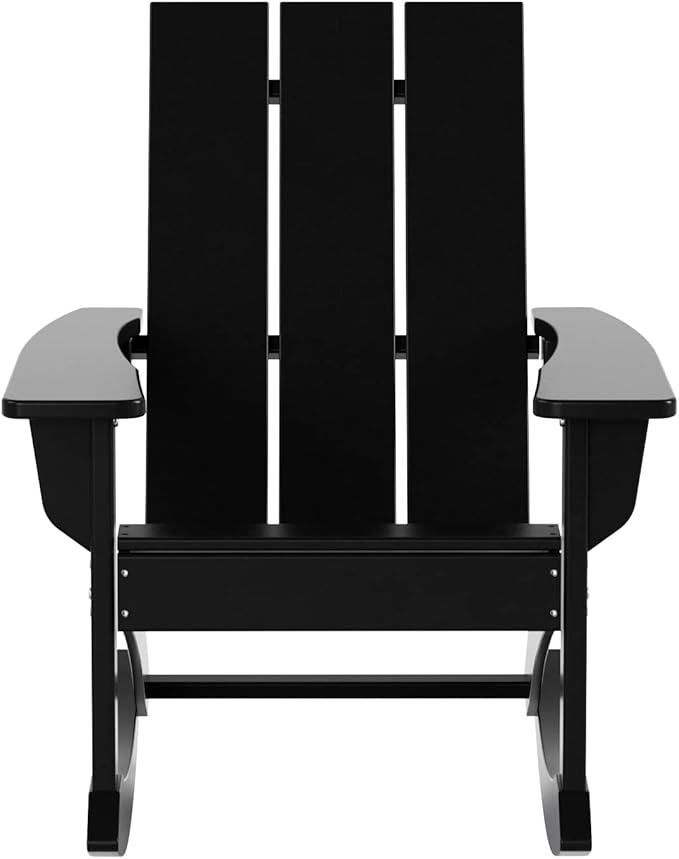WO WESTIN OUTDOOR HDPE Shoreside Modern Rocking Poly Adirondack Chair (Set of 2),Black