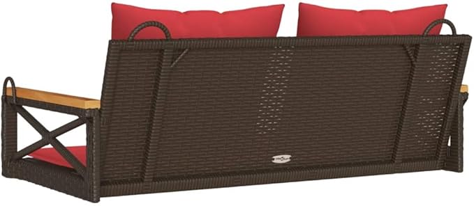 Brown PE Rattan Patio Swing Bench 42.9"x24.4"x15.7 with Red Cushions for Outdoor Relaxation Garden Patio Balcony Modern - Photo 7