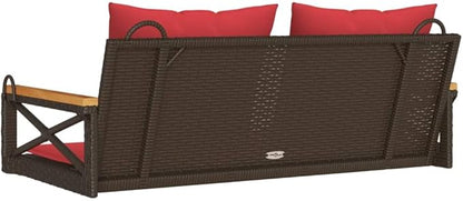 Brown PE Rattan Patio Swing Bench with Red Cushions 42.9"x24.4"x15.7" for Outdoor Garden Patio Balcony Relaxation Modern Design Durable Construction