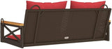 Brown PE Rattan Patio Swing Bench 42.9"x24.4"x15.7" with Red Cushions for Outdoor Relaxation - Photo 6
