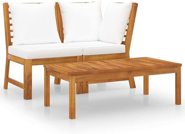 3-Piece Outdoor Sectional Sofa Set with Cream Cushions Solid Acacia Wood Patio Furniture for Garden Backyard Lounge - Photo 1