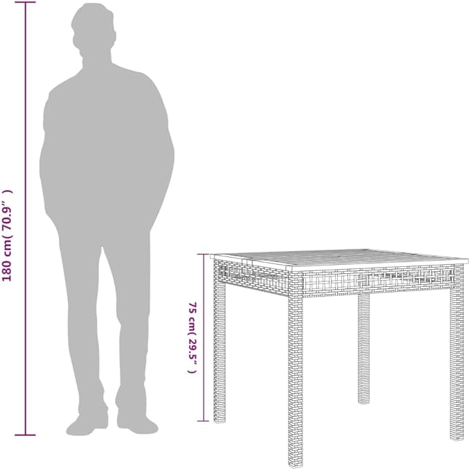 Square Garden Table 31.5 Inch, Outdoor Patio Dining Table with Powder-Coated Steel Frame and PE Rattan for Backyard - Photo 9