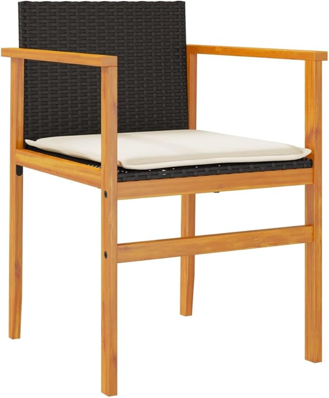 Patio Chairs with Cushions 2 pcs Black Poly Rattan&Solid Wood Sillas para Patio Lawn Chairs for Dining Table Garden - Photo 5
