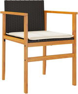 Patio Chairs with Cushions 2 pcs Black Poly Rattan&Solid Wood Sillas para Patio Lawn Chairs for Dining Table Garden - Photo 5