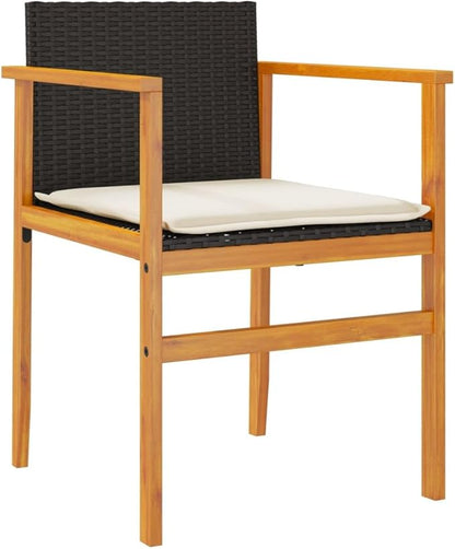 Patio Chairs with Cushions 2 pcs Black Poly Rattan&Solid Wood Sillas para Patio Lawn Chairs for Dining Table Garden Chair for Picnic Study Courtyard Living Room