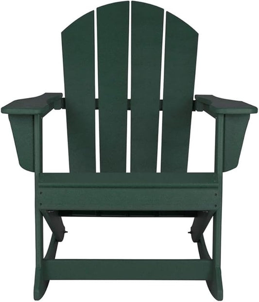 Costaelm Outdoor Adirondack Chair, All Weather Resistant Classic Balcony Chair and Fire Pit Chairs, Adirondack Plastic Outdoor Porch Furniture Rocking Chair High Back HDPE Poly Lumber, Dark Green
