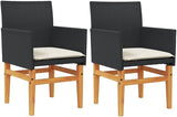 Patio Chairs with Cushions 2 pcs Black Poly Rattan&Solid Wood Sillas para Patio Lawn Chairs for Dining Table Garden - Photo 3
