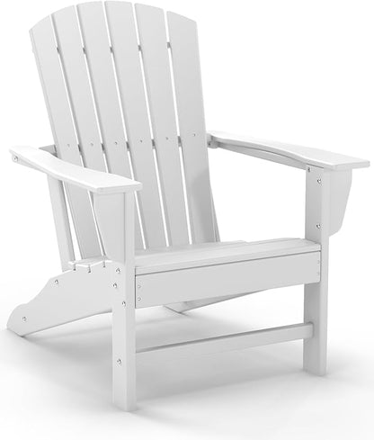 GREENVINES Adirondack Chair | HDPE Plastic | Oversized Fire Pit Chairs | All Weather | White | Poly Lumber | for Outdoor Deck Backyard Patio Garden