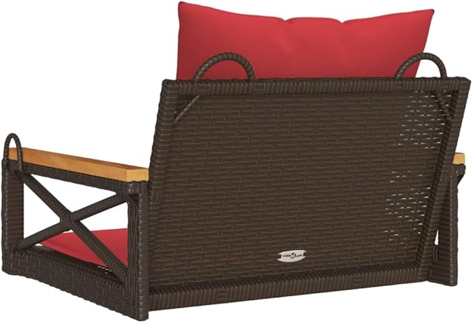 Brown and Red Patio Swing Bench with Cushions, Modern Outdoor Furniture for Garden or Balcony, Comfortable Seating - Photo 7