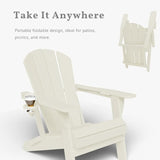 Folding Adirondack Chairs with Cup Holders, Set of 4 HDPE Plastic Outdoor Chairs, Weather Resistant, Real Wood Look - Photo 5