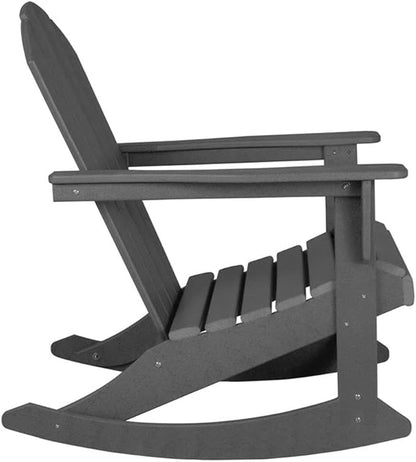 Costaelm Outdoor Adirondack Chair, All Weather Resistant Classic Balcony Chair and Fire Pit Chairs, Adirondack Plastic Outdoor Porch Furniture Rocking Chair High Back HDPE Poly Lumber, Gray