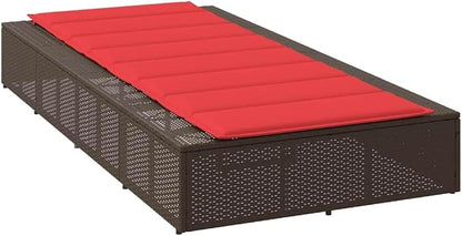 Brown Poly Rattan Outdoor Chaise Lounge 39.4 x 32.6 x 31.1 in Adjustable Backrest & Armrest for Patio Poolside Sunbathing, Garden Backyard Backyard Relaxation