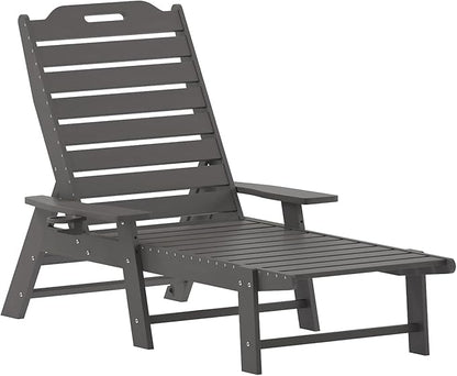Flash Furniture Monterey Adjustable Adirondack Loungers with Cup Holders- All-Weather Indoor/Outdoor HDPE Lounge Chairs, Set of 2, Gray