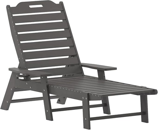 Flash Furniture Monterey Adjustable Adirondack Loungers with Cup Holders- All-Weather Indoor/Outdoor HDPE Lounge Chairs, Set of 2, Gray