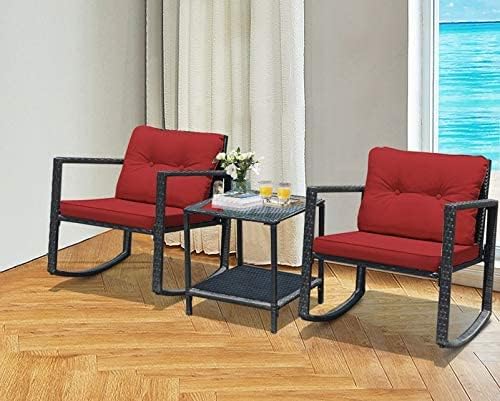 HAPPYGRILL 3 Pieces Rocking Bistro Set Outdoor Patio Rocking Chairs with Coffee Table - Photo 2