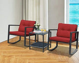 HAPPYGRILL 3 Pieces Rocking Bistro Set Outdoor Patio Rocking Chairs with Coffee Table - Photo 2