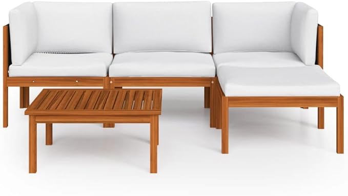 5-Piece Outdoor Lounge Set with Plush Cushions, Solid Acacia Wood Patio Furniture, Modular Seating Arrangement for Garden and Patio, Weather-Resistant Oiled