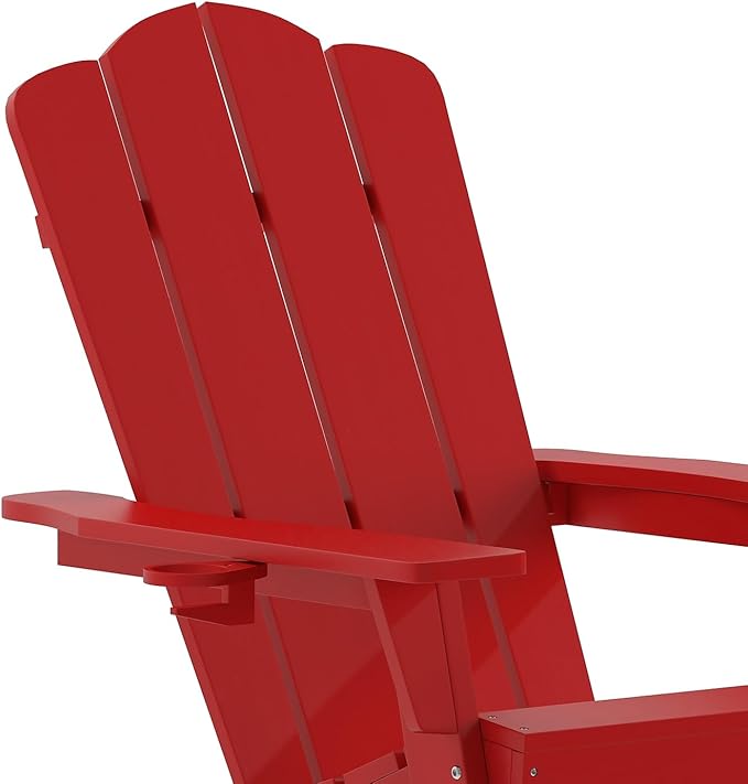 Flash Furniture Newport Adirondack Chairs with Cup Holders, Weather Resistant Poly Resin Adirondack Chairs, Set of 2 - Photo 7