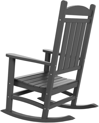 Costaelm Oversized Outdoor Rocking Chair, High Back Porch Rocker Chair, HDPE All Weather Resistant Outdoor Seating Furniture Wide Rocker Chair for Patio, Lawn, Garden, Gray