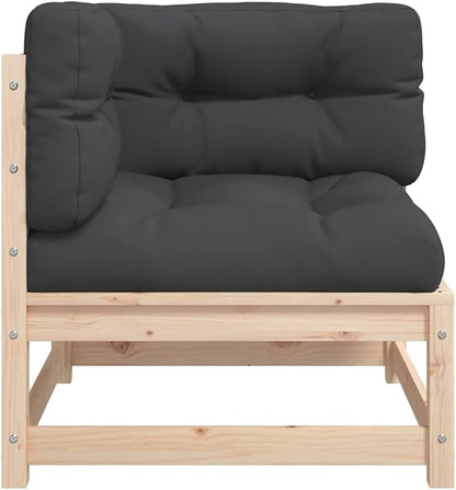 Rustic Corner Patio Sofa with Anthracite Cushion and Natural Pine Wood, Modular Outdoor Furniture for Garden Patio Terrace, Single Seating with Removable Cushions