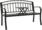 Modern Garden Bench with Table Black Powder-Coated Steel Durable Outdoor Furniture Compact Design for Limited Spaces - Photo 1