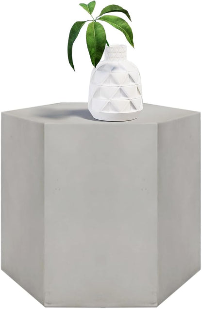 HOMPUS Concrete Side Table, Hexagon Outdoor Side Table, Modular Design Accent Table, Indoor Patio End Table, Light Grey Home Décor for Living Room, Bedroom or Backyard (14.5" L x 12.5" W x12 H)